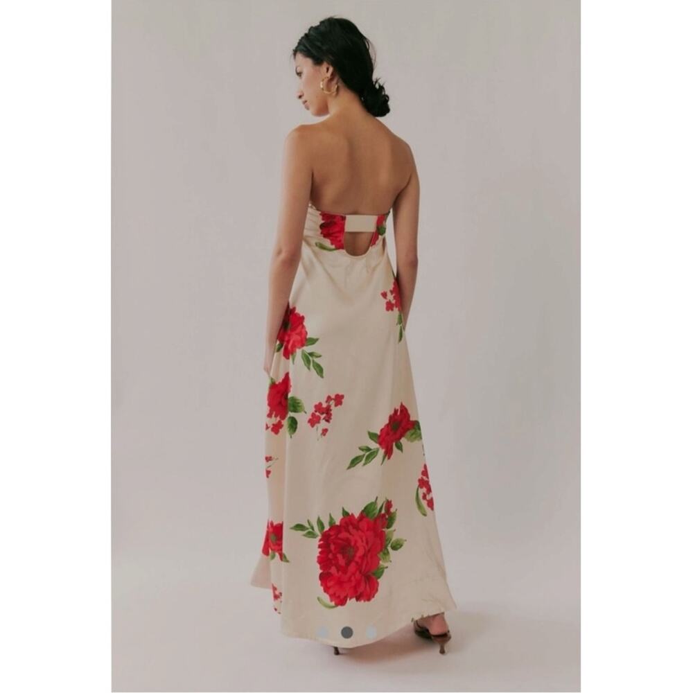 Free People Ethereal Satin Botanical Strapless Maxi Gown Dress Tea Combo Size XL - Picture 3 of 9